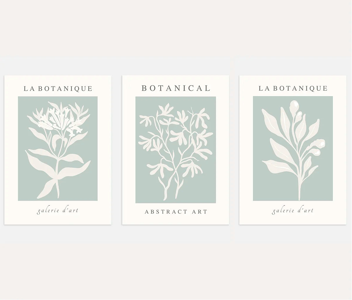 Abstract Botanical Wall Art – Minimal Sage Green Set of 3